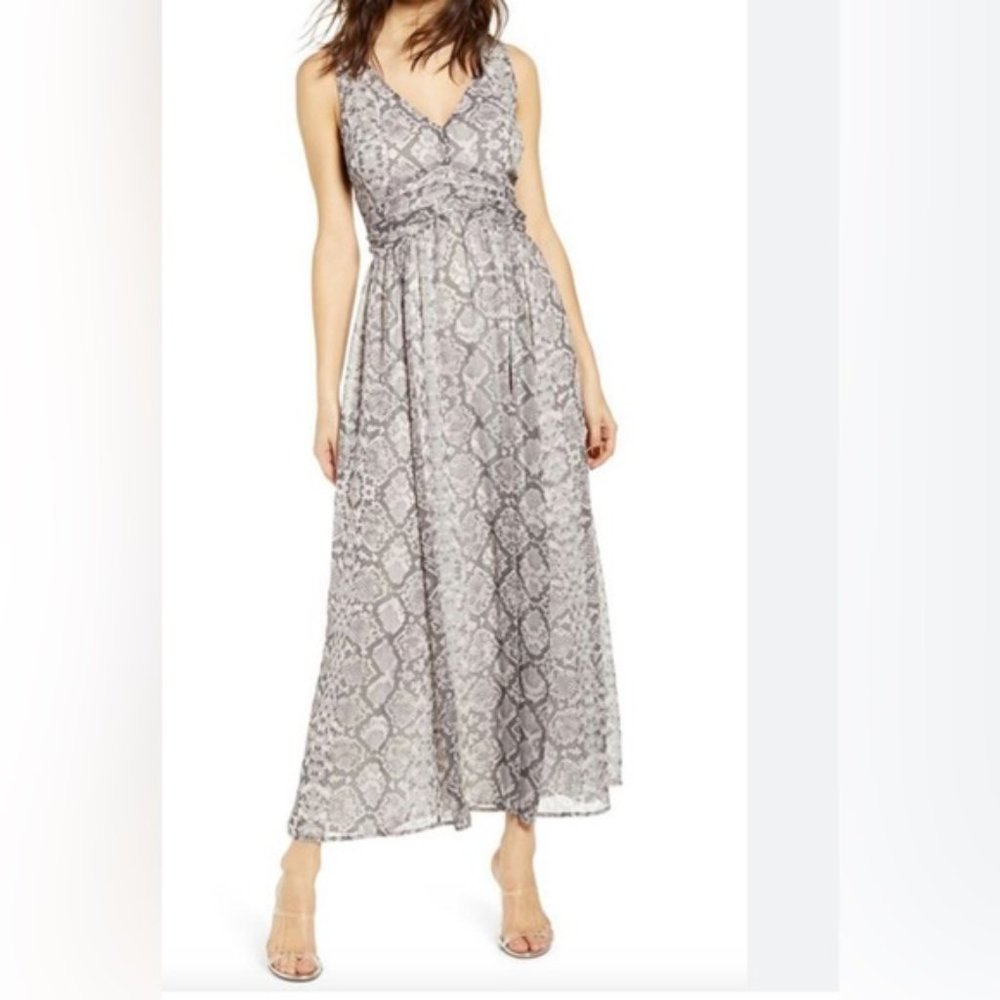 NWT Leith Gray Light Pink Snake Print Sleeveless Women's Maxi Dress Small
